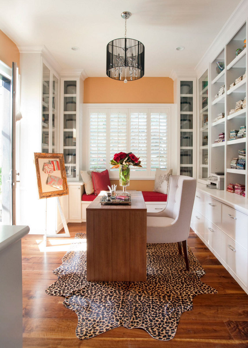 Leopard on Caramel Cowhide Rug office