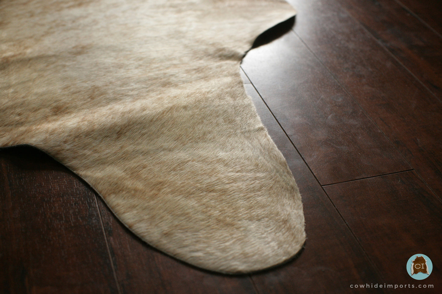 Large Light Brown Brindle Cowhide Rug close up