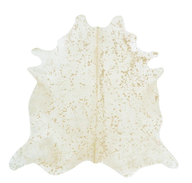 Metallic Gold on Off White Cowhie Rug