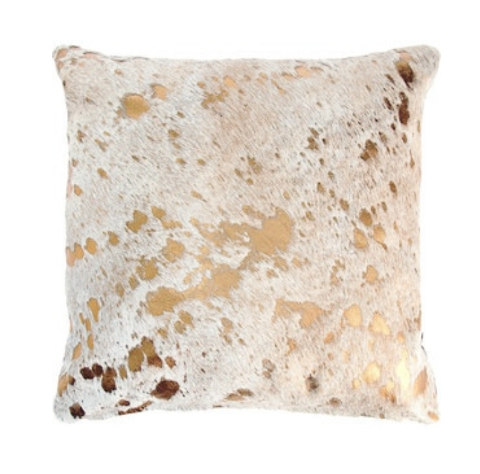 Gold Metallic Cowhide Pillow Double Sided Cowhide Imports