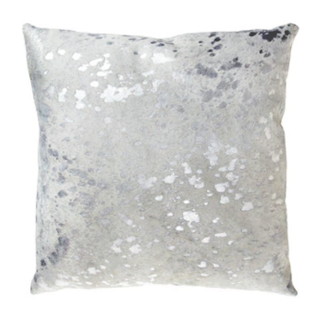 Silver Metallic Cowhide Pillow Double Sided Cowhide Imports