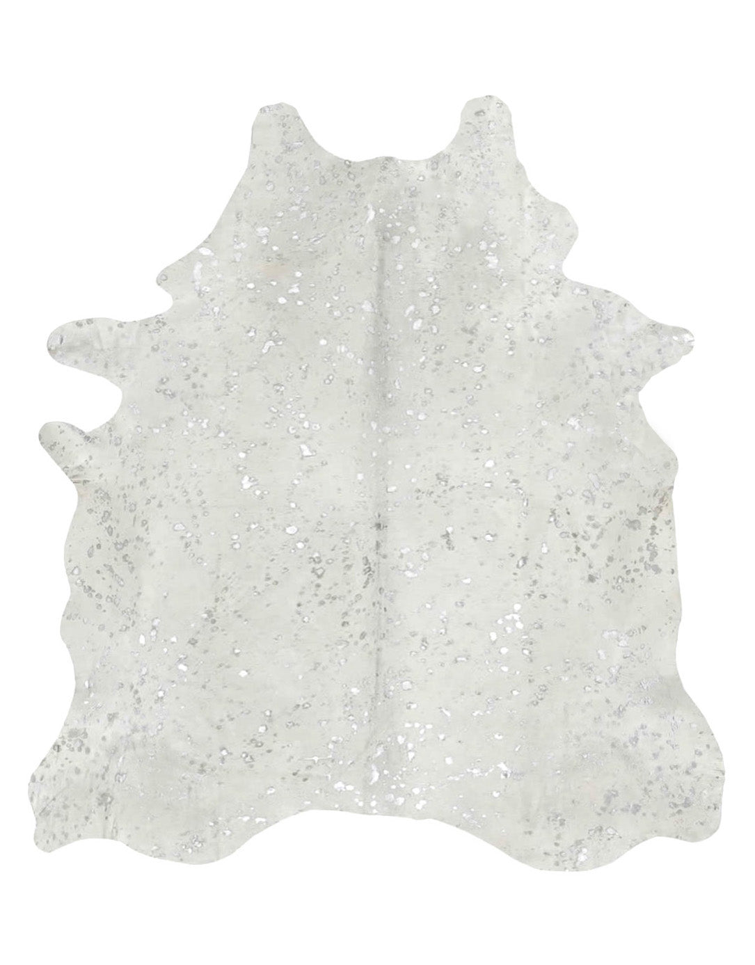 Metallic silver on off white cowhide rug