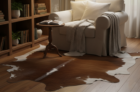 Cowhide Rug in a reading nook