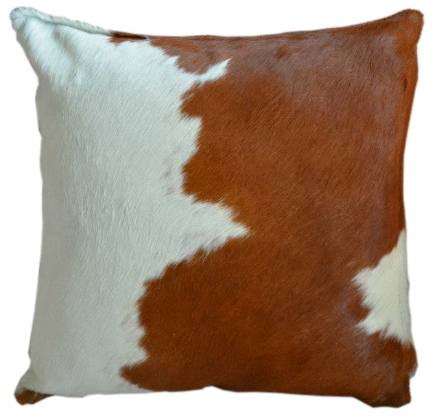 Brown and White Cowhide Pillow - Single Sided