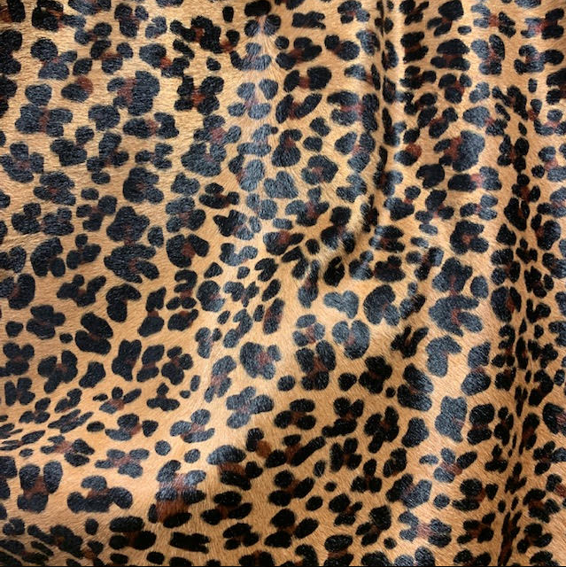 Leopard on Caramel cowhide close up