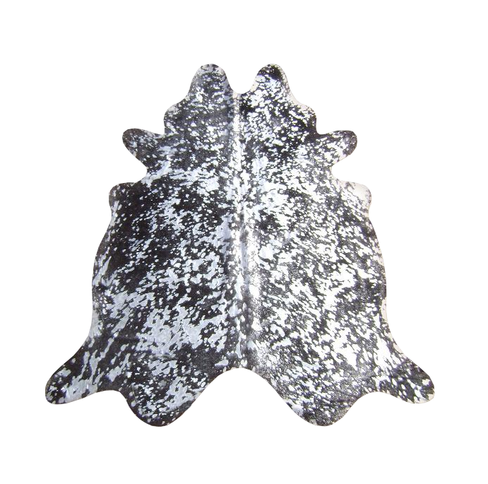 Metallic silver on chocolate cowhide rug