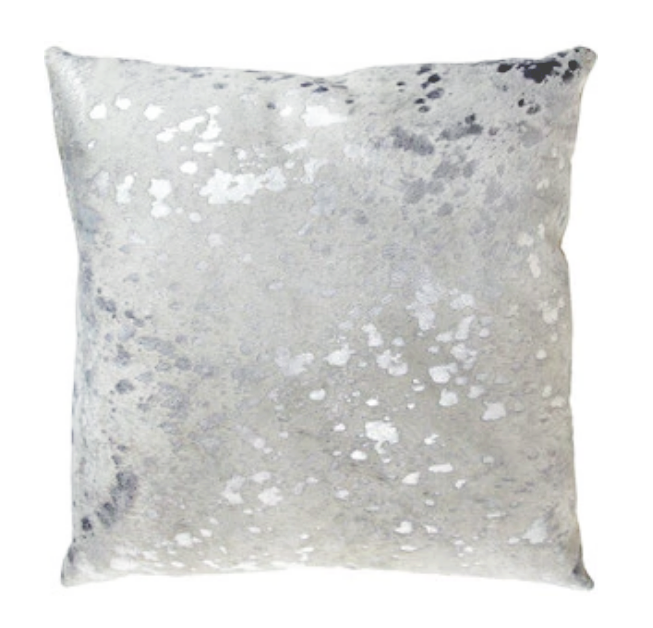 Silver Metallic Cowhide Pillow - Double Sided