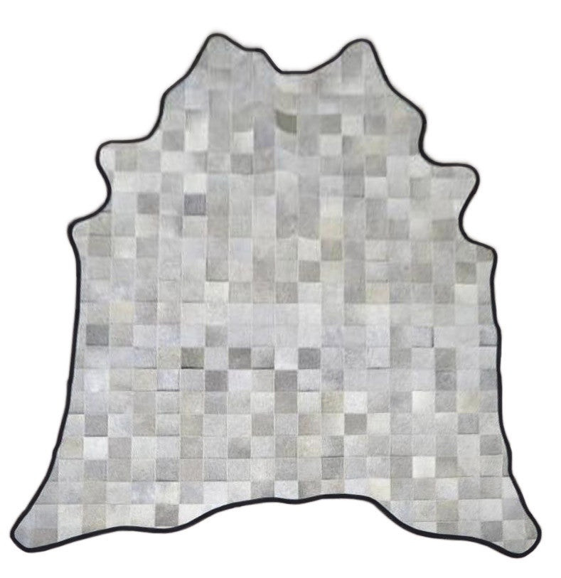 Gray Square Pattern Cowhide Rug w/ Leather Binding – Cowhide Imports