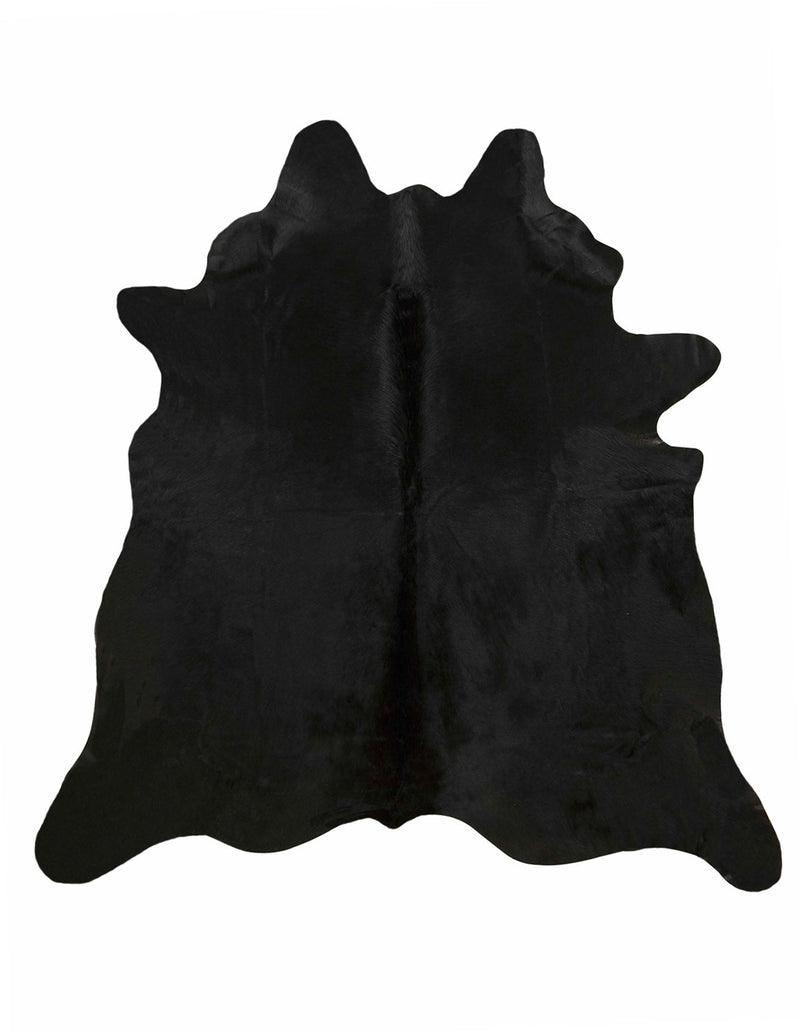 Solid black cowhide rug large